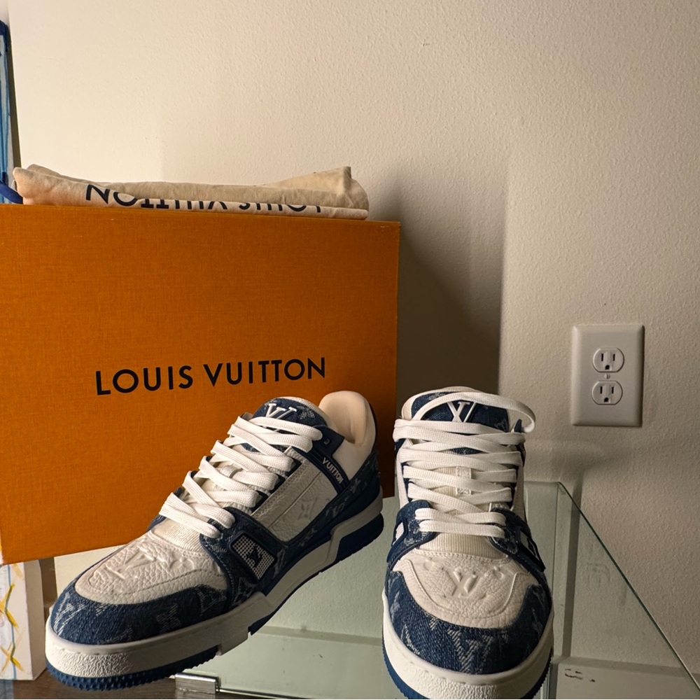 Louis Vuitton Trainer Sneaker Denim and White Sneakers